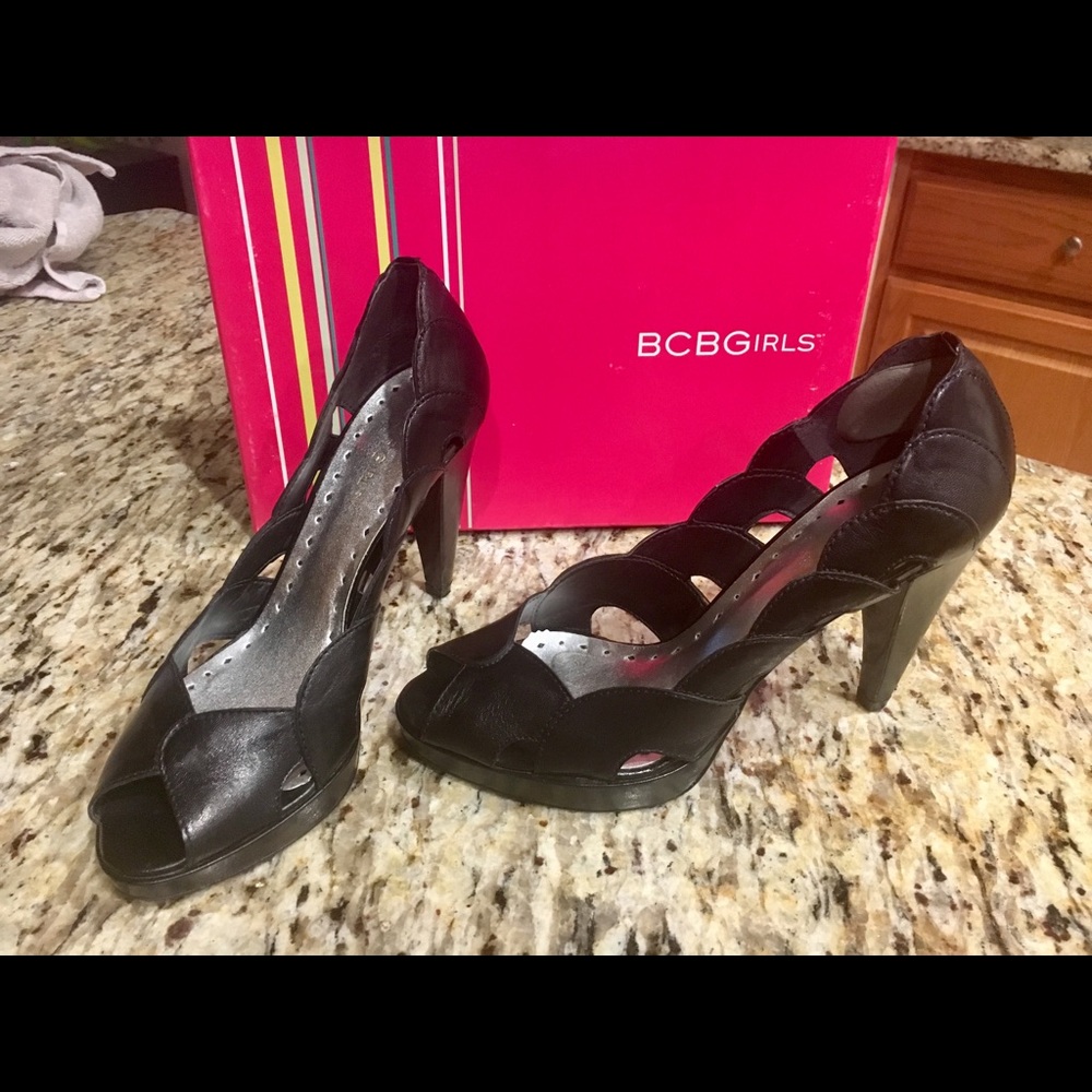 BCBGirls Italian Kid Peep-Toe Heels